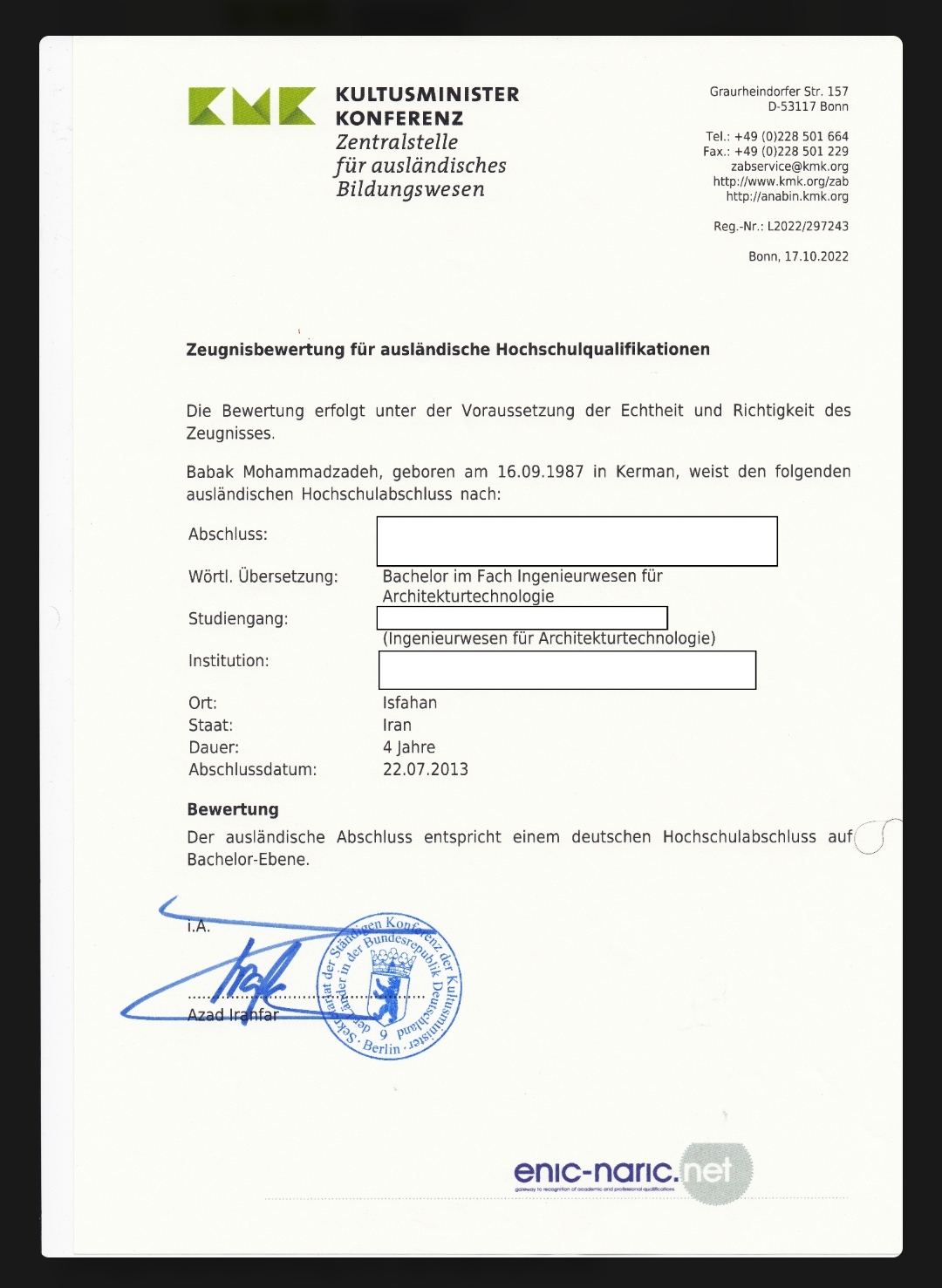 Zeugnisbewertung (ZAB)